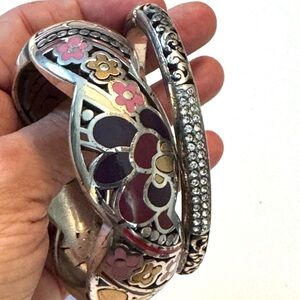 2 Floral Silver and rhinestone Bangles by Brighton bracelets
